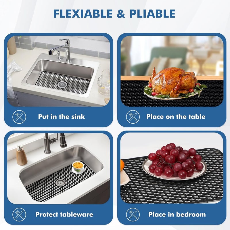 Bestjing Silicone Sink Protectors for Kitchen Sink with Center Drain, 26"x 14" Kitchen Grid Accessory, Non-Slip Heat-Resistant Mat for Bottom of Farmhouse Porcelain Stainless Steel (Center Hole,Black) - Image 5